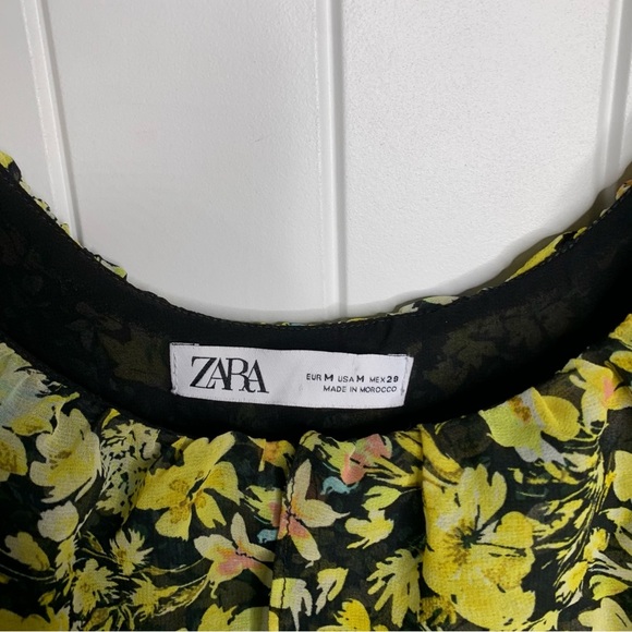 Zara floral ruffle yellow slit front‎ midi dress size medium blogger spring - Picture 4 of 6